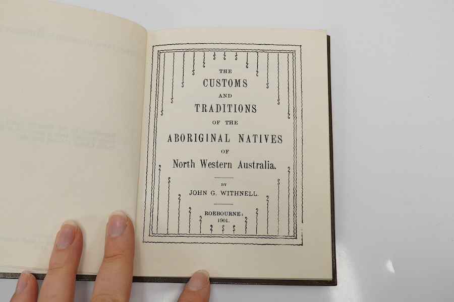 Calvert, Albert F. – The Aborigines of Western Australia, 1894, original cloth and Withnell, John G. - The Aboriginal Natives of North Western Australia, 1965 reprint, both Ex. Brighton Library with stamps (2)